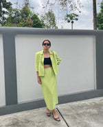 Load image into Gallery viewer, Vintage Lime Green Blazer and Midi Skirt Suit
