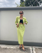 Load image into Gallery viewer, Vintage Lime Green Blazer and Midi Skirt Suit
