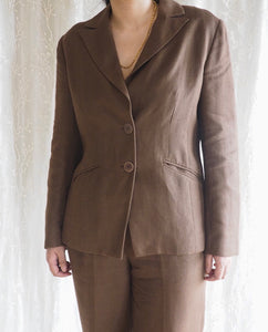 Vintage Brown Linen Blazer and Pant Suit